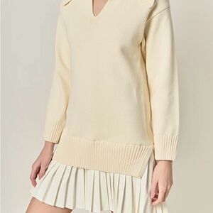 English Factory Cream V-Neck Sweater Dress M 35” length